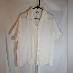 Vintage White Short Sleeve Blouse with Eyelet Trim